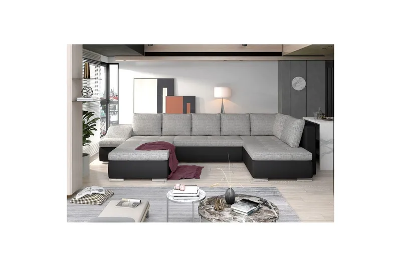 Divaani Eltap Giovanni 351x82x190 cm - Berlin 01, Pehmeä 11, Harmaa, Musta, Vasen - Huonekalut - Sohva - Vuodesohva