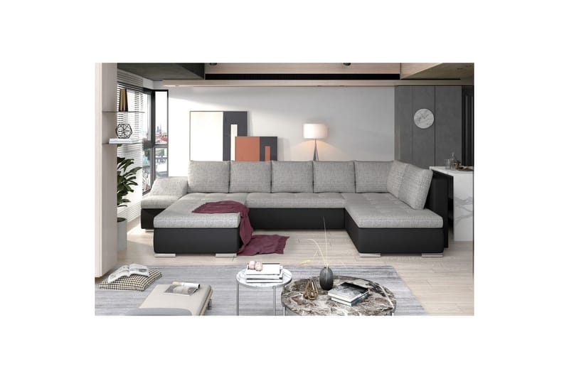 Divaani Eltap Giovanni 351x82x190 cm - Berlin 01, Pehmeä 11, Harmaa, Musta, Vasen - Huonekalut - Sohva - Vuodesohva