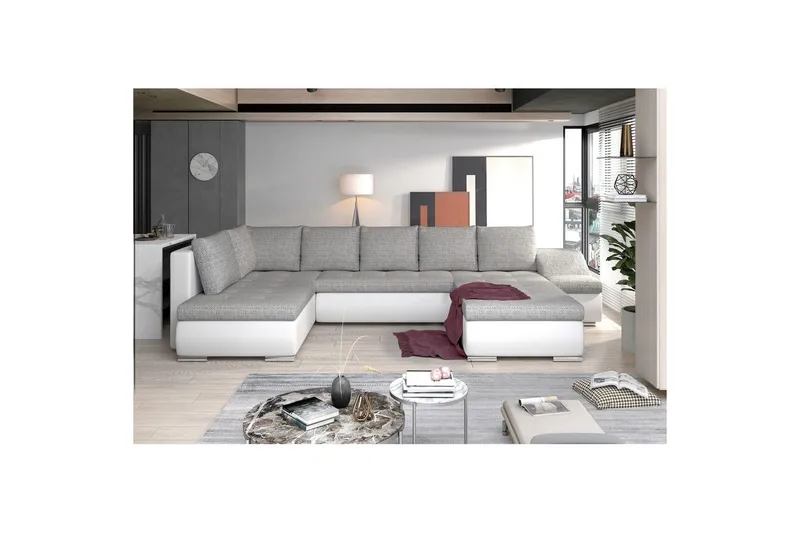 Divaani Eltap Giovanni 351x82x190 cm - Berlin 01, Pehmeä 17, Harmaa, Valkoinen, Oikea - Huonekalut - Sohva - Vuodesohva