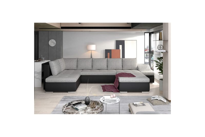 Divaani Eltap Giovanni 351x82x190 cm - Berlin 01, Pehmeä 11, Harmaa, Musta, Oikea - Huonekalut - Sohva - Vuodesohva
