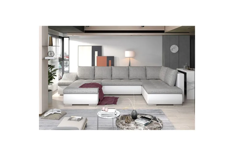Divaani Eltap Giovanni 351x82x190 cm - Berlin 01, Pehmeä 17, Harmaa, Valkoinen, Vasen - Huonekalut - Sohva - Vuodesohva