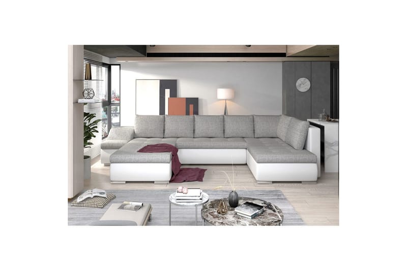 Divaani Eltap Giovanni 351x82x190 cm - Berlin 01, Pehmeä 17, Harmaa, Valkoinen, Vasen - Huonekalut - Sohva - Vuodesohva