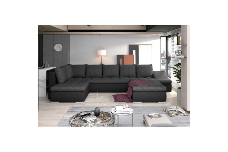 Divaani Eltap Giovanni 351x82x190 cm - Berlin 02, Pehmeä 11, Musta, Oikea - Huonekalut - Sohva - Vuodesohva