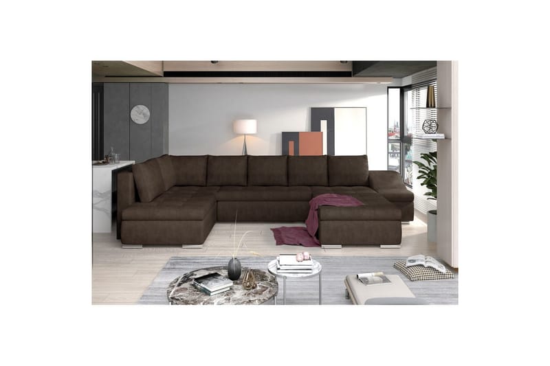 Divaani Eltap Giovanni 351x82x190 cm - Dora 28, Tummanruskea, Oikea - Huonekalut - Sohva - Vuodesohva