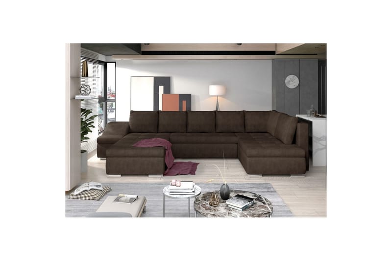 Divaani Eltap Giovanni 351x82x190 cm - Dora 28, Tummanruskea, Vasen - Huonekalut - Sohva - Vuodesohva