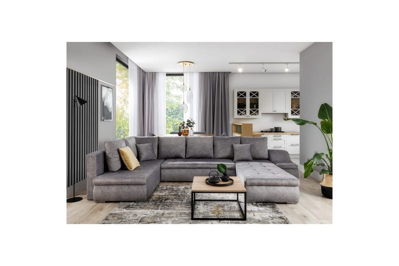 Divaani Eltap Giovanni 351x82x190 cm - Dora 90, Harmaa, Oikea - Huonekalut - Sohva - Vuodesohva