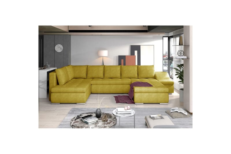 Divaani Eltap Giovanni 351x82x190 cm - Omega 68, Keltainen, Oikea - Huonekalut - Sohva - Vuodesohva