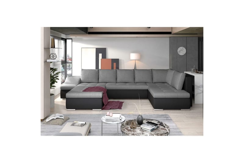 Divaani Eltap Giovanni 351x82x190 cm - Sawana 05, Soft 11, Harmaa, Musta, Vasen - Huonekalut - Sohva - Vuodesohva