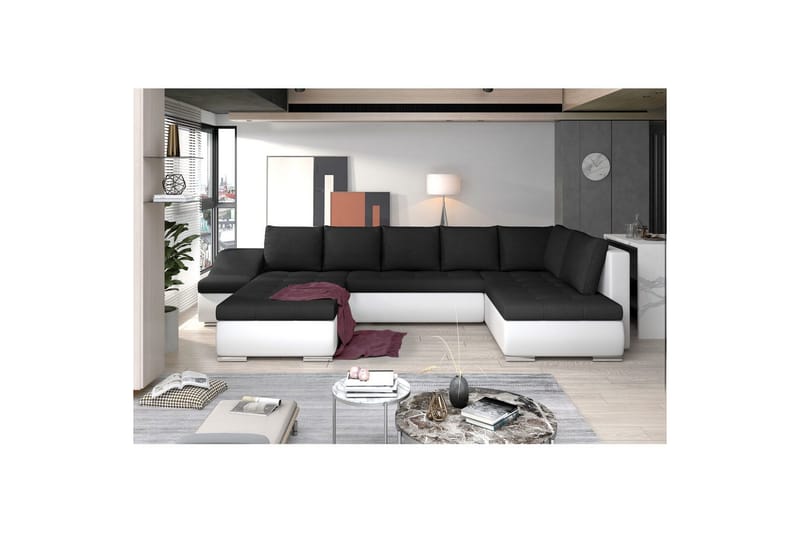 Divaani Eltap Giovanni 351x82x190 cm - Sawana 14, Soft 17, Musta, Valkoinen, Vasen - Huonekalut - Sohva - Vuodesohva