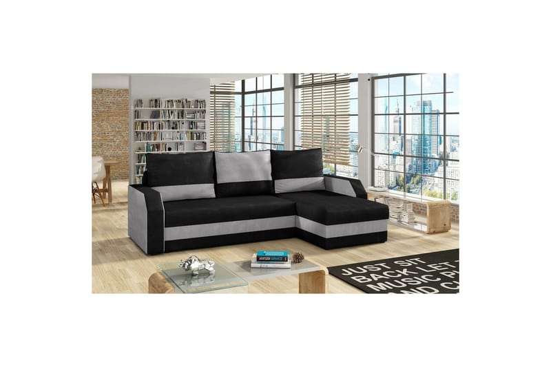 Divaani Eltap Giulio 239x150x86 cm - Kronos 07, Paros 05, musta, vaaleanharmaa - Huonekalut - Sohva - Vuodesohva