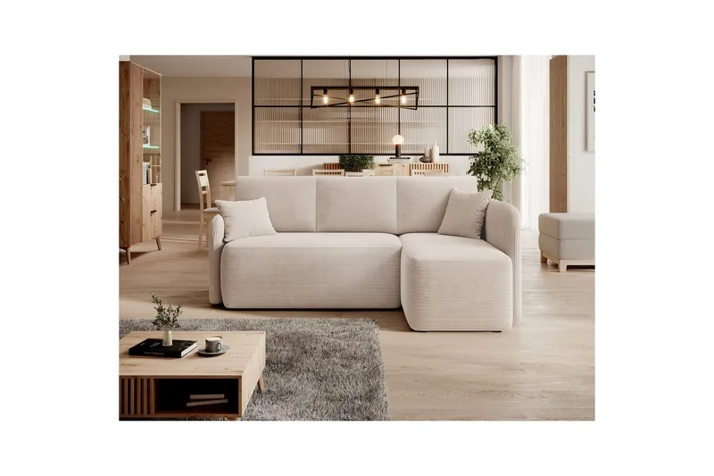 Divaani Eltap Hadson 206x150x89 cm - Jarell 18, vaalea beige, Oikea - Huonekalut - Sohva - Vuodesohva