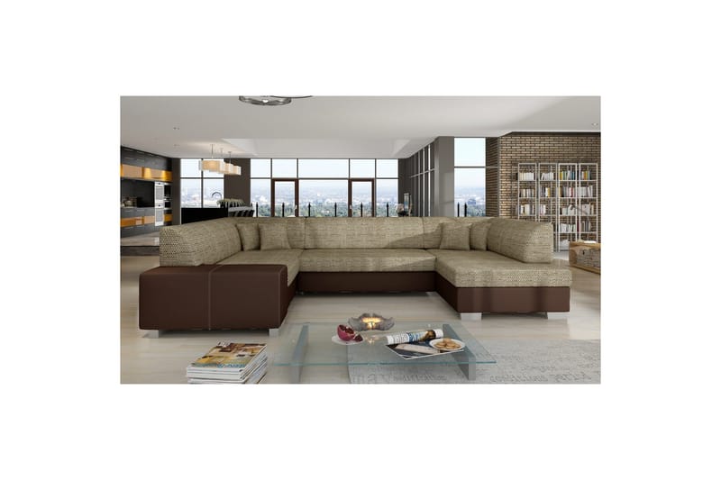 Divaani Eltap Havana 322x204x72 cm - Berlin 03, Pehmeä 66, Beige, Tummanruskea, Oikea - Huonekalut - Sohva - Vuodesohva