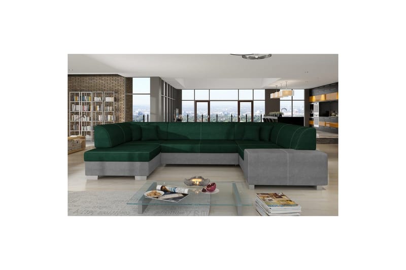 Divaani Eltap Havana 322x204x72 cm - Kronos 19, Paros 05, Tummanvihreä, Vaaleanharmaa, Vasen - Huonekalut - Sohva - Vuodesohva