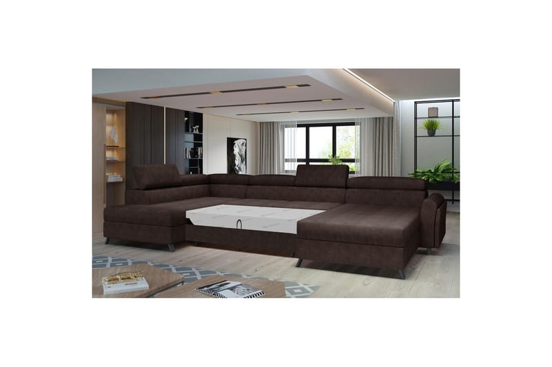 Divaani Eltap Josette 360x200x92 cm - Dora 28, Tummanruskea, Vasen - Huonekalut - Sohva - Vuodesohva