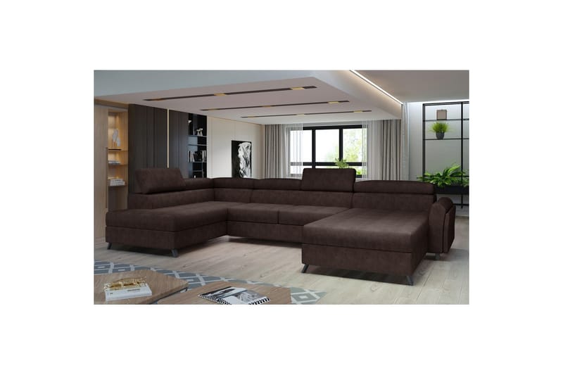 Divaani Eltap Josette 360x200x92 cm - Dora 28, Tummanruskea, Vasen - Huonekalut - Sohva - Vuodesohva