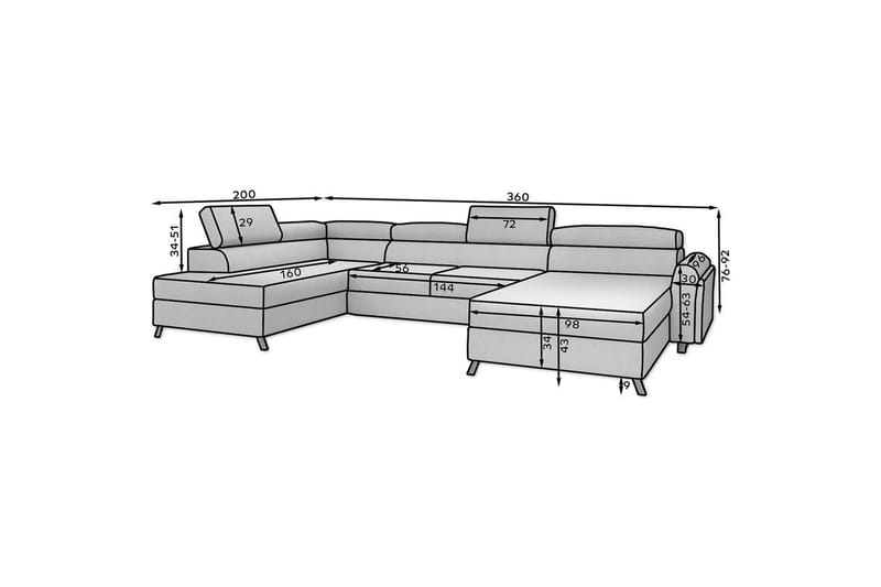 Divaani Eltap Josette 360x200x92 cm - Grande 75, Vihreä, Vasen - Huonekalut - Sohva - Vuodesohva