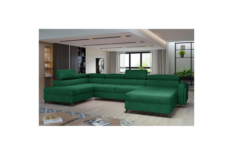 Divaani Eltap Josette 360x200x92 cm - Kronos 19, Tummanvihreä, Vasen - Huonekalut - Sohva - Vuodesohva