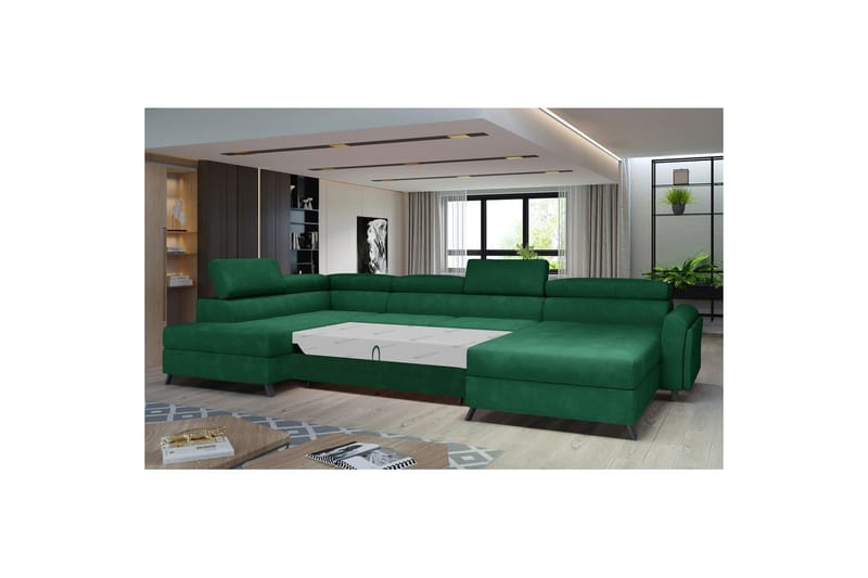 Divaani Eltap Josette 360x200x92 cm - Kronos 19, Tummanvihreä, Vasen - Huonekalut - Sohva - Vuodesohva