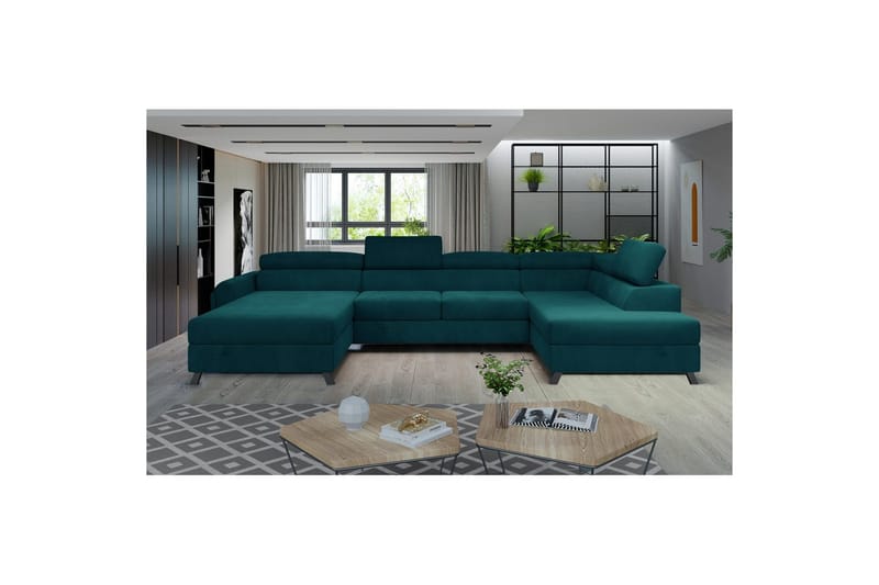 Divaani Eltap Josette 360x200x92 cm - Mat Velvet 75, Vihreä, Oikea - Huonekalut - Sohva - Vuodesohva
