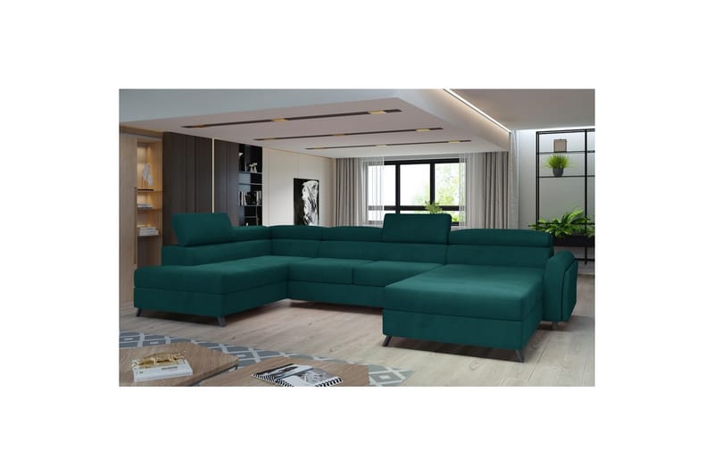 Divaani Eltap Josette 360x200x92 cm - Mat Velvet 75, Vihreä, Vasen - Huonekalut - Sohva - Vuodesohva