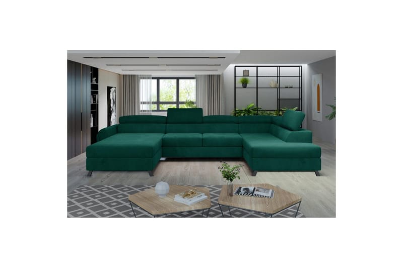 Divaani Eltap Josette 360x200x92 cm - Monoliitti 37, Vihreä, Oikea - Huonekalut - Sohva - Vuodesohva