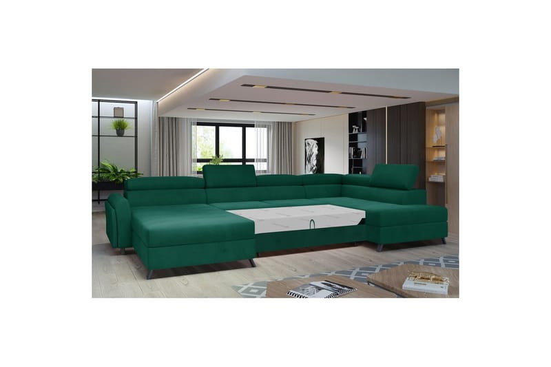 Divaani Eltap Josette 360x200x92 cm - Monoliitti 37, Vihreä, Oikea - Huonekalut - Sohva - Vuodesohva