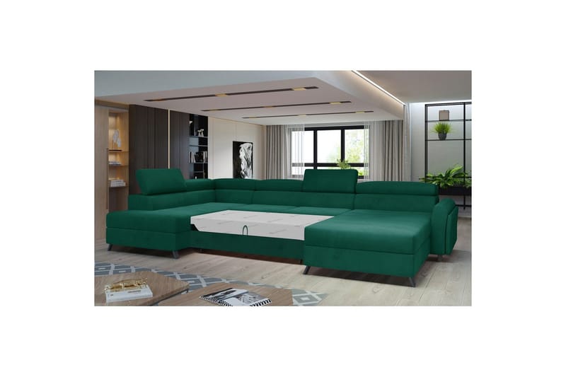 Divaani Eltap Josette 360x200x92 cm - Monoliitti 37, Vihreä, Vasen - Huonekalut - Sohva - Vuodesohva