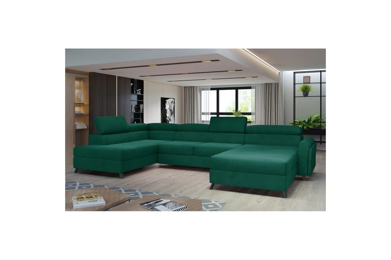Divaani Eltap Josette 360x200x92 cm - Monoliitti 37, Vihreä, Vasen - Huonekalut - Sohva - Vuodesohva