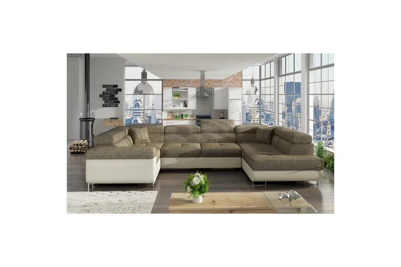 Divaani Eltap Letto 340x202x90 cm, Berlin 03, Soft 33, Beige, Oikea