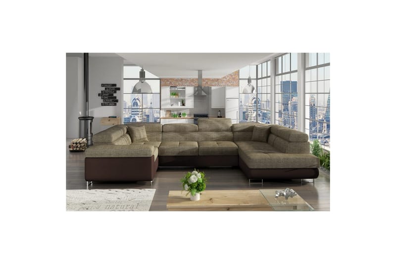 Divaani Eltap Letto 340x202x90 cm - Berlin 03, Soft 66, Beige, Tummanruskea, Oikea - Huonekalut - Sohva - Vuodesohva