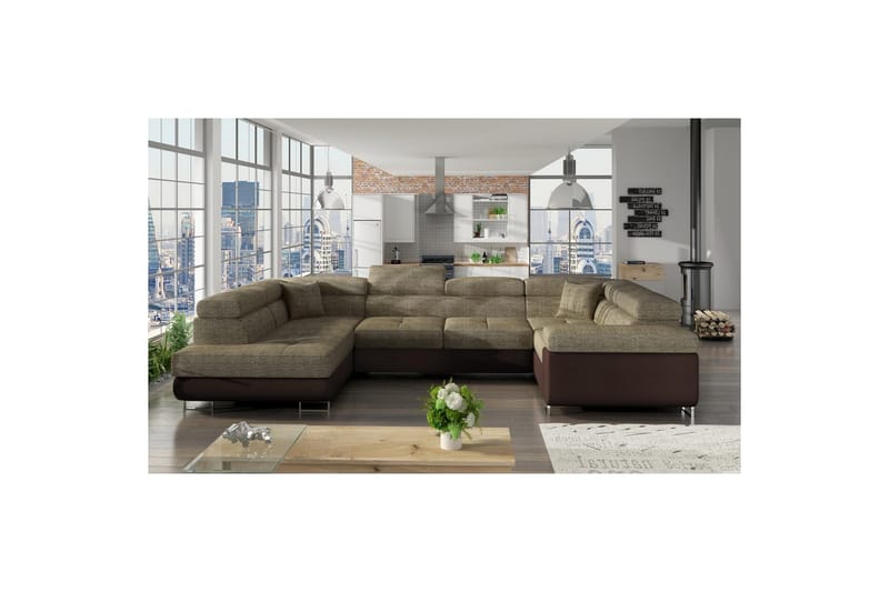 Divaani Eltap Letto 340x202x90 cm - Berlin 03, Soft 66, Beige, Tummanruskea, Vasen - Huonekalut - Sohva - Vuodesohva