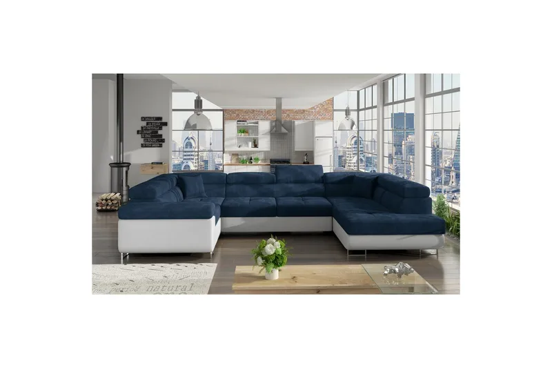 Divaani Eltap Letto 340x202x90 cm - Kronos 09, Soft 17, Tummansininen, Valkoinen, Oikea - Huonekalut - Sohva - Vuodesohva