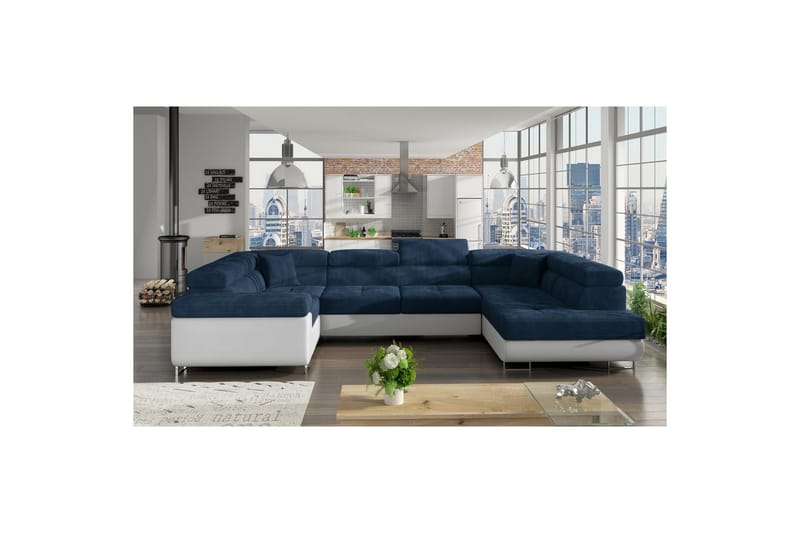 Divaani Eltap Letto 340x202x90 cm - Kronos 09, Soft 17, Tummansininen, Valkoinen, Oikea - Huonekalut - Sohva - Vuodesohva