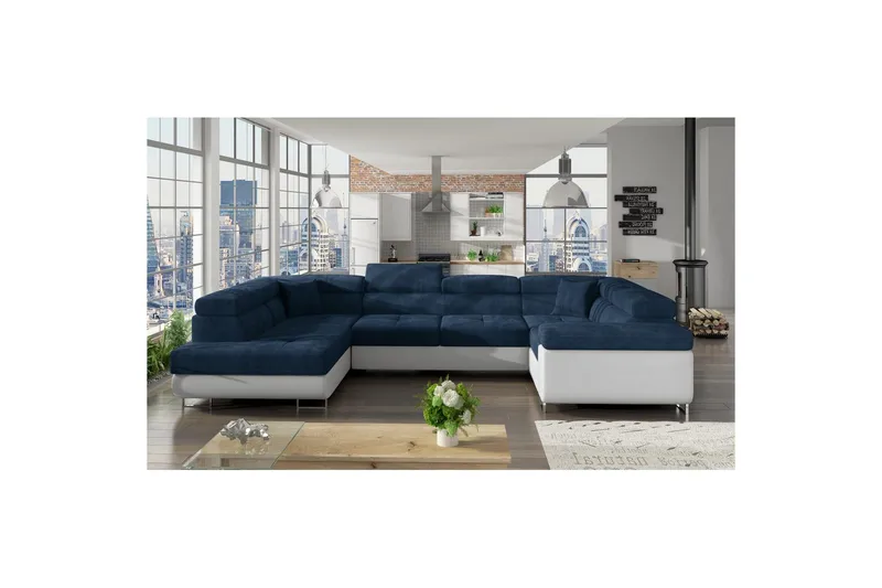 Divaani Eltap Letto 340x202x90 cm - Kronos 09, Soft 17, Tummansininen, Valkoinen, Vasen - Huonekalut - Sohva - Vuodesohva