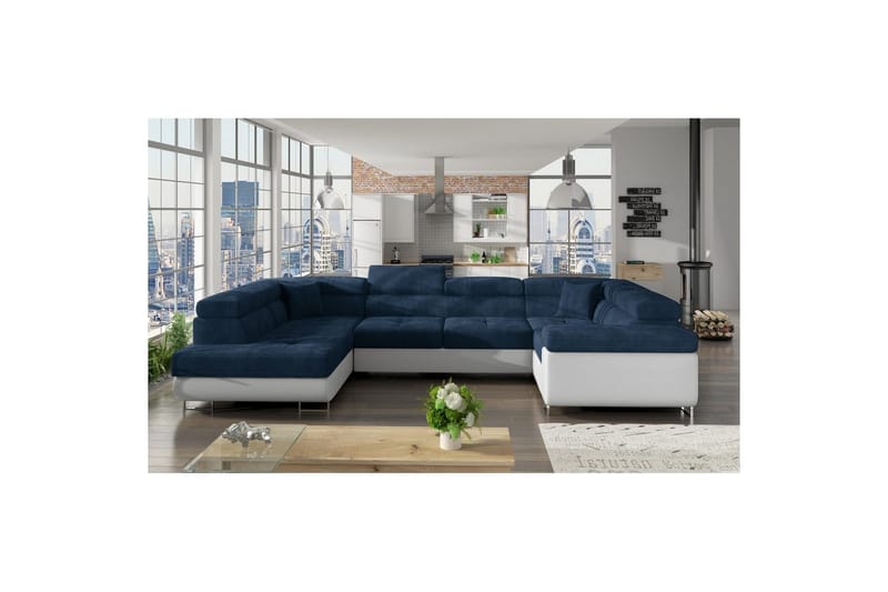 Divaani Eltap Letto 340x202x90 cm - Kronos 09, Soft 17, Tummansininen, Valkoinen, Vasen - Huonekalut - Sohva - Vuodesohva