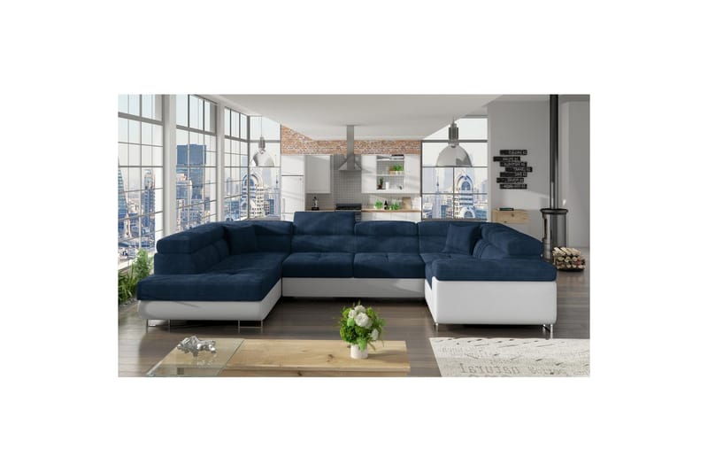 Divaani Eltap Letto 340x202x90 cm - Kronos 09, Soft 17, Tummansininen, Valkoinen, Vasen - Huonekalut - Sohva - Vuodesohva