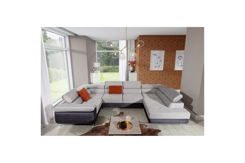 Divaani Eltap Letto 340x202x90 cm - Monoliitti 84, Monoliitti 97, Vaaleanharmaa, Tummanharmaa, Oikea - Huonekalut - Sohva - Vuodesohva