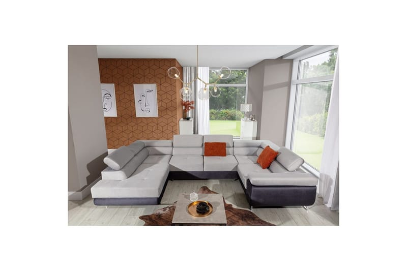 Divaani Eltap Letto 340x202x90 cm, Monoliitti 84, Monoliitti 97, Vaaleanharmaa, Tummanharmaa, Vasen