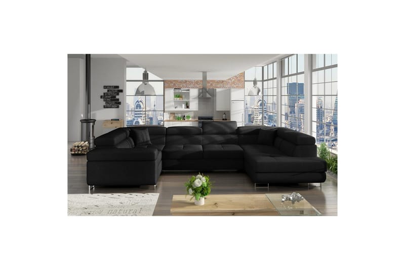 Divaani Eltap Letto 340x202x90 cm - Sawana 14, musta, Oikea - Huonekalut - Sohva - Vuodesohva