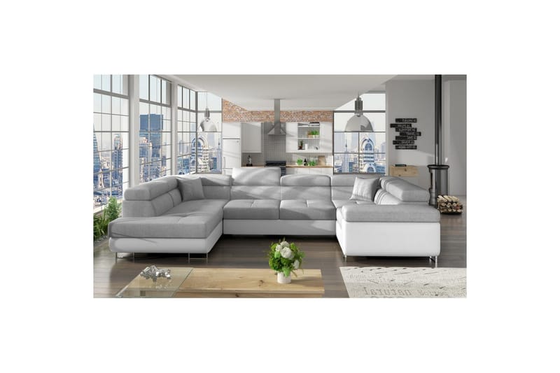 Divaani Eltap Letto 340x202x90 cm - Sawana 21, Soft 17, Harmaa, Valkoinen, Vasen - Huonekalut - Sohva - Vuodesohva