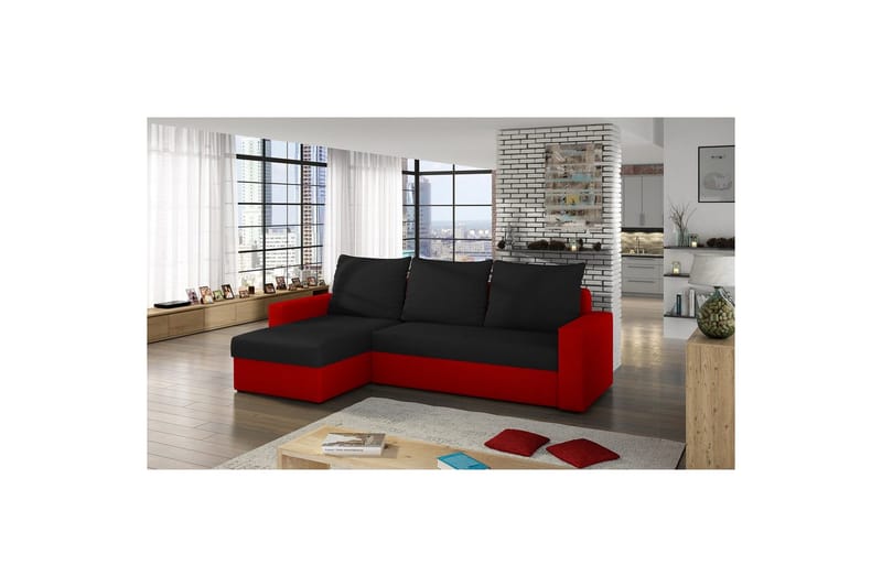 Divaani Eltap Livio 237x150x72 cm - Alova 04, Alova 46, Musta, Punainen - Huonekalut - Sohva - Vuodesohva