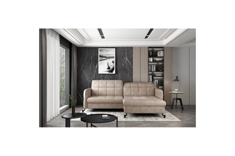 Divaani Eltap Lorelle 225x160x105 cm - Dora 21, Beige, Oikea - Huonekalut - Sohva - Vuodesohva