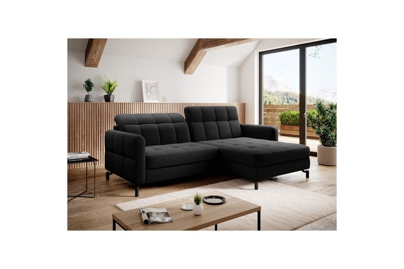 Divaani Eltap Lorelle 225x160x105 cm - Inari 100, Musta, Oikea - Huonekalut - Sohva - Vuodesohva