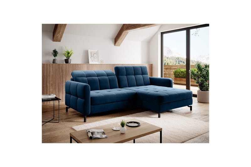 Divaani Eltap Lorelle 225x160x105 cm - Kronos 09, Tummansininen, Oikea - Huonekalut - Sohva - Vuodesohva