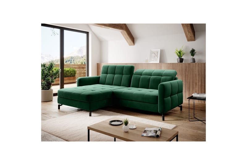 Divaani Eltap Lorelle 225x160x105 cm - Kronos 19, Tummanvihreä, Vasen - Huonekalut - Sohva - Vuodesohva
