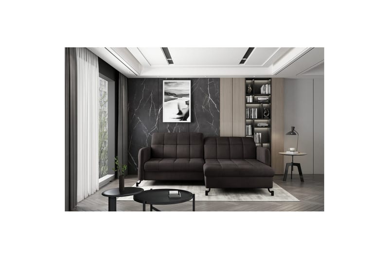 Divaani Eltap Lorelle 225x160x105 cm - Mat Velvet 29, Ruskea, Oikea - Huonekalut - Sohva - Vuodesohva