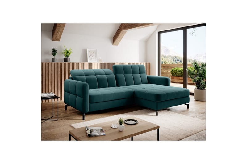 Divaani Eltap Lorelle 225x160x105 cm, Mat Velvet 75, Vihreä, Oikea