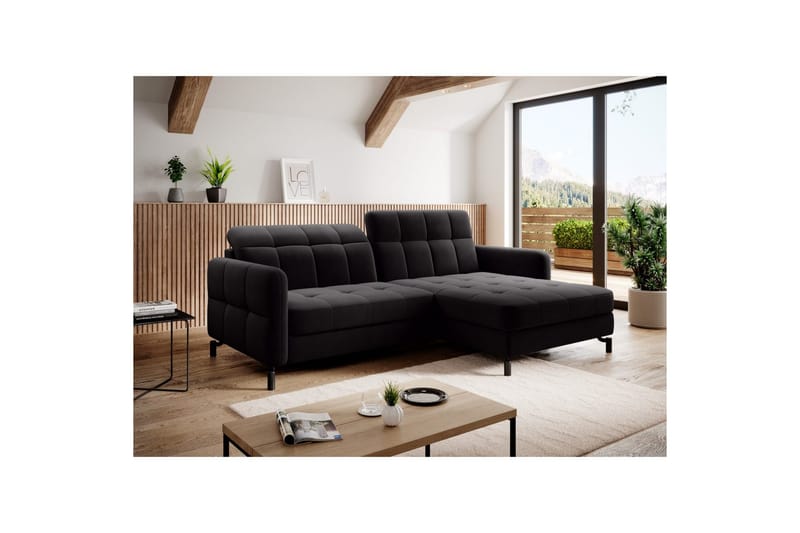 Divaani Eltap Lorelle 225x160x105 cm - Matta Sametti 99, Sininen, Oikea - Huonekalut - Sohva - Vuodesohva