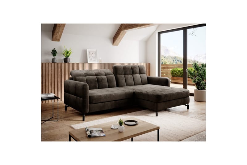 Divaani Eltap Lorelle 225x160x105 cm - Monoliitti 29, Tumma ruskea, Oikea - Huonekalut - Sohva - Vuodesohva