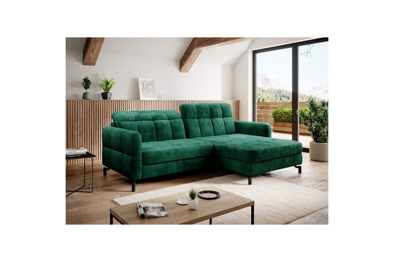 Divaani Eltap Lorelle 225x160x105 cm - Monoliitti 37, Vihreä, Oikea - Huonekalut - Sohva - Vuodesohva